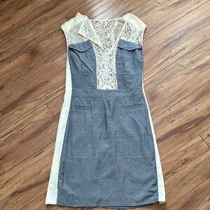 BCBG Gray and Cream Lace Midi Dress
